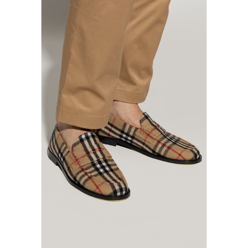 $790 BURBERRY HACKNEY BEIGE CHECK WOOL PENNY LOAFERS 43.5 ITALY - Picture 2 of 14